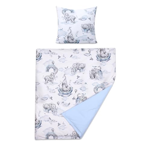 Baby Comfort 2 Piece Duvet Cover & Pillowcase 80x70 cm Set for Crib, Cradle or Pram (Blue Elephants)