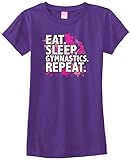 Threadrock Big Girls' Eat Sleep Gymnastics Repeat Fitted T-Shirt XL Purple