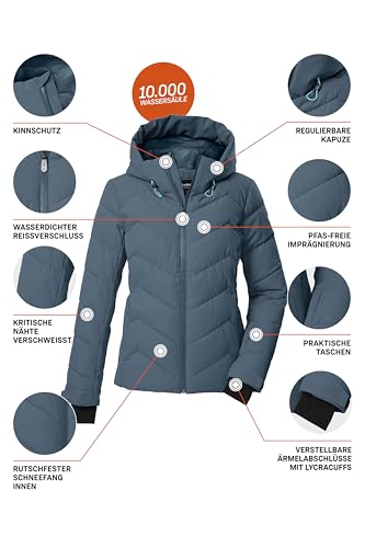 killtec Damen Skijacke/Steppjacke/Funktionsjacke in Daunenoptik mit Kapuze und Schneefang KSW 31 WMN SKI QLTD JCKT, taubenblau, 36, 43417-000