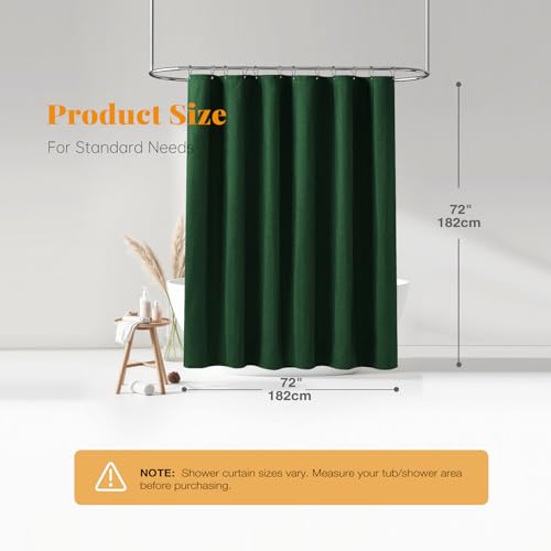 BTTN Fabric Shower Curtain, Linen Textured Heavy Duty Polyester Cloth Shower Curtain Set with 12 Plastic Hook, Hotel Luxury Waterproof Decorative Shower Curtain for Bathroom - 72x72 - Emerald Green by BTTN - Used condition - Image 7
