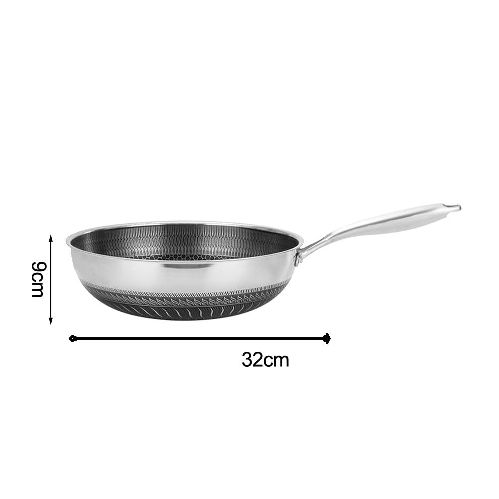 Wok in acciaio inox con coperchio, 32 cm, a induzione a tre strati, compatibile per cucinare in casa su fornelli a gas ed elettrici