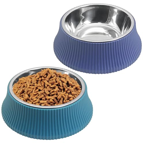 kathson 2PCS Stainless Steel Dog Bowls Set Removable no tip Puppy Food and Water Feeder Bowl Basic Metal Small Dog Bowls for Dogs Cats Rabbit Guinea Pigs Ferret
