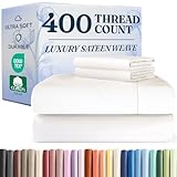 400 Thread Count Cotton Sheet Set - Full Size 100% Cotton Sheets - Easily Fits 8' to 16' Mattress - Silky-Soft, Wrinkle Free, Breathable and Comfy - Deep Pockets & Hotel Quality Bedding Set - White