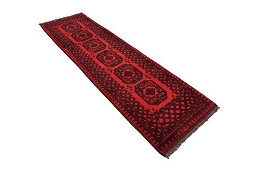 Tapis afghan Aqcha géométrique rouge pour une ambiance chaleureuse