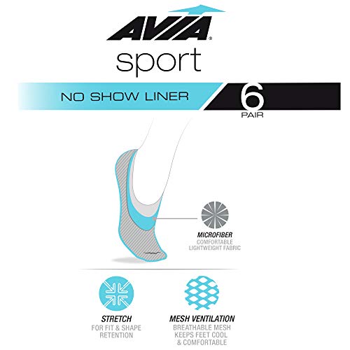 Avia Women's 6 Pack Performance Stretch Sport Liner No Show Socks - Athletic Socks for Women (4-9), Size 4-9, Pink3