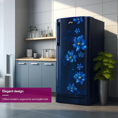 Image of Godrej 183 L 2 Star| Farm Fresh Crisper Technology| Turbo Cooling Technology | Toughened Glass Shelved | Jumbo Vegetable Tray | Direct Cool Single Door Refrigerator (RD R190BN THF BR BL, Berry Blue)