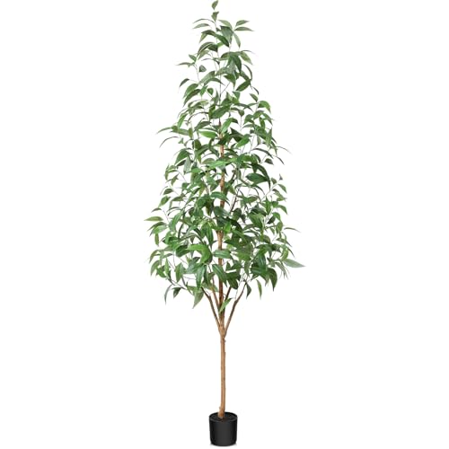 SOGUYI Arbol de Eucalipto Artificial, 210cm Plantas Artificiales Grandes conTronco de Madera Natural, Plantas Artificiales para decoración del hogar y la Oficina(1 Piezas)