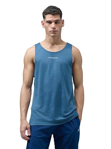 Image of TECHNOSPORT Mens Slim Fit Self Design Scoop Neck Gym Vest with Double Cool for Gym & Sports