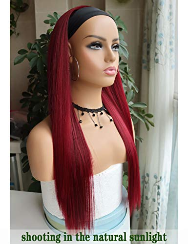 G&T Headband Wigs For Black Women Red Straight Glueless Wigs Heat Resistant Synthetic Wig For Daily Party Use (24 Inch) #TOP2