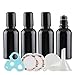 Produktbild TIANZD 4 Stück 30 ml Schwarz Leere Roller Glas Flaschen, 30ml Roll-on Glasflaschen mit Edelstahl-Roller Ball Schraubverschluss, für Ätherische Öle Essential Oil 1x Trichter, 2X Etikette, 1x Öffner