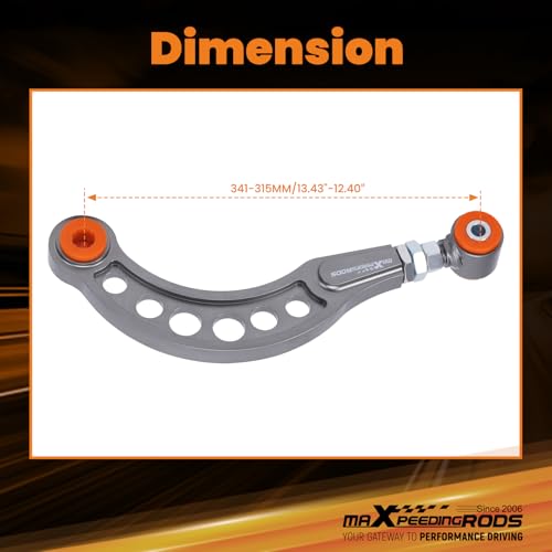 maXpeedingrods Adjustable Camber Arms for Honda Civic 2006-2015 Coupe Sedan Acura CSX-S, -3° Rear Upper Control Arm Kit w/Poly Bushings, Gray - Image 5