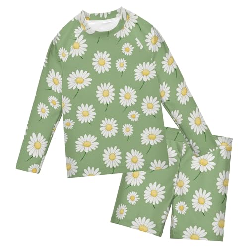White Daisy Flowers Baby Boys' Toddler Long Sleeved Rashguard Swim Bathing Suit Set B0405164