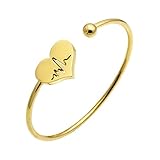 AOCHEE Heartbeat EKG Adjustable Silver Gold Open Cuff Heart Bangle Bracelet