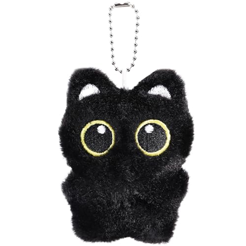 Tinoaly Cat Plush Keychain, 3.74x2.95in Black Cat Adorable Animal Plush Pendant Kawaii Keyring Charm Accessories Cute Kitty Lover Gifts for Handbags Backpacks Wallets