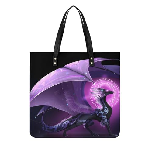 Tote bag voyage dragon violet grand sac à main shopper et bandoulière femmes 39x39