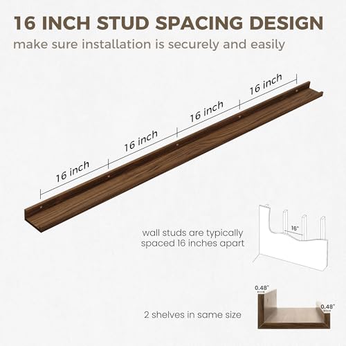 Axeman 72 Inch Floating Shelves for Wall | Picture Ledge Shelf Set of 2 | Rustic Walnut Picture Shelf for Wall with Ledge | Floating Shelves with Lip | Photo Ledge Shelves for Books Album Records