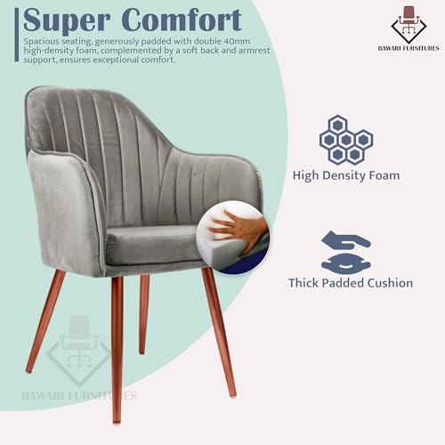 Image of Plush Dining Chair | Accent Chair for Living Room Bedroom Restuarant | Velvet Fabric & Thick Cushion Seat with Sturdy Glossy Metal Legs (Bronze Legs, Grey)