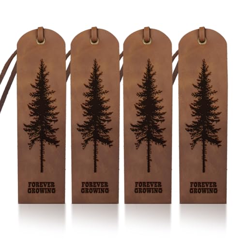 MAYJOYDIY 4Pcs Tree of Life Leather Bookmarks, 5×18cm Vintage Brown Page Markers with Tassel