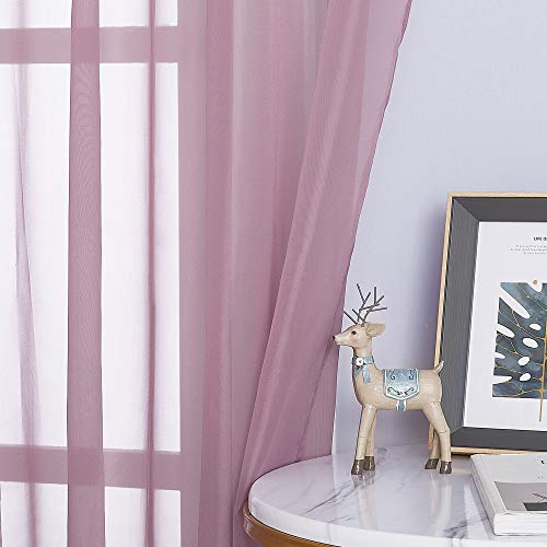 Nicetown Sheer Window Curtains Purple For Daughter's Room, Ring Top Voile Textured Window Treatment Vertical Panels For Wedding/Bedroom/Living Room, W54 X L84, 2 Panels #TOP2