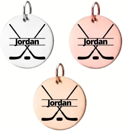 Hockey Charm, Personalized Engraved Stainless Steel Hockey Name Charm, DIY, Hockey Gift for Hockey Players, Hockey Jewelry