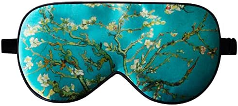 LaCourse 100% Natural Mulberry Silk Eye Mask for Sleeping with 4Pair EarPlugs & Travel Pouch, Both Sides 19 Momme Organic Silk, Adjustable Silk Sleep Eye Mask for Women, Green-Floral