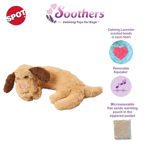 Image of SPOT Soothers Warm Hug Pal - 10in Plush Microwavable Calming Dog Toy with Lavender Scent & Squeaker, Separation Anxiety & Sleep Aid for Medium & Large Dogs