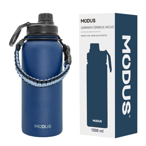 VXN Garrafa Térmica De Aço Inoxidável 18/8 Isolado de água Esportiva Com Alça Paracord 1000ML (Azul)