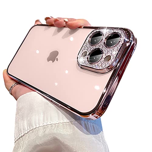 COOWEEK Clear Case for iPhone 12 Pro Max Case Glitter,Luxury Cute Sparkle Rhinestone Case with Bling Camera Lens Protector Design for Women Girly,Rose Gold,6.7 Inch