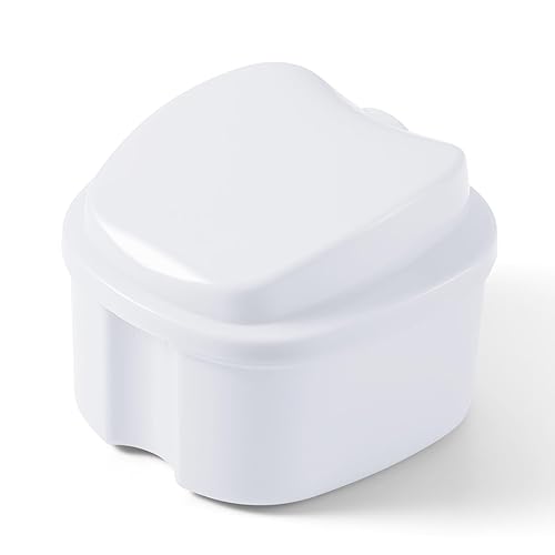 Miniatura 2 de JMU Estuche de baño para dentaduras postizas con cesta de colador, taza de remojo y recipiente de almacenamiento de protector bucal (blanco)