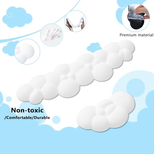 Image of ATTACK SHARK Cloud Keyboard Mouse Wrist Rest with Coaster Set,Ergonomic Palm Rest Combo for Pain Relief, Non-Slip Base,Ultra-Soft Memory Foam Wrist Cushion Support for Comfortable Typing /Gaming-White