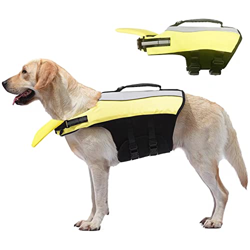 Koogal Dog Life Jacket, Adjustable Dog Life Vest, Pet Lifesaver For Swimming, Adjustable Dog Lifesaver Swimsuit Preserver For Small Medium Large Dogs(Fluor Yellow,S) #TOP15