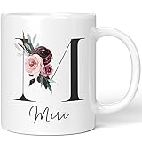 JUNIWORDS Tasse, Miri, Name Anfangsbuchstabe Initial Alphabet Floral Buchstabe M Monogramm Motiv, Weiß (5589745)