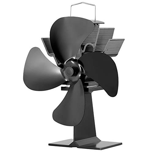 GALAFIRE [ 2 Years Eco Heat Powered Wood Stove Fan for Gas/Pellet/Log/Wood Buring Stoves, Fireplace Fan 4 Blade Black + Stove Thermometer