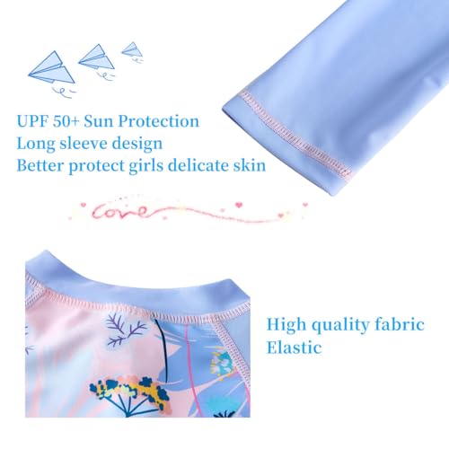 Image of UMELOK Girls Long Sleeve Rash Guard One Piece Swimsuits with UV Protection Sunsuit
