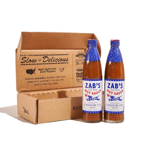 Zab's Hot Sauce Gift Set, St. Augustine Style (6oz, 2 Pack), Sweet Heat & Signature Slow Burn from Datil Peppers, Gluten-Free, Vegan, Perfect for Pizza, Wings, BBQ, & More