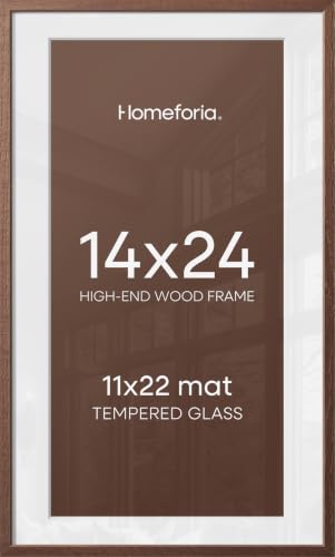 Image of Homeforia 14x24 Picture Frame Brown, High End Dark Oak 14x24 Poster Wood Frame with Mat 11x22 for Photo, 14 x 24 Wooden Walnut Frame Matted to 11 x 22, 24x14 Frames, Tempered Glass, Wall Kit, Set of 3