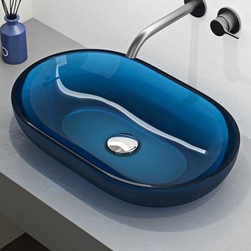 Mai & Mai Vasque à Poser 54x34x10,5 cm Lavabo en Résine sans Perçage ni Trop-plein Bleu Coloria03