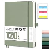 AHGXG Graph Paper Notebook - Grid Notebook Journal A5, 120 GSM Thick Graph Paper, 160 Pages, Leather Hardcover, for Graphing, Writing, Math, Engineering, 5.75'' × 8.38''- Sage Green