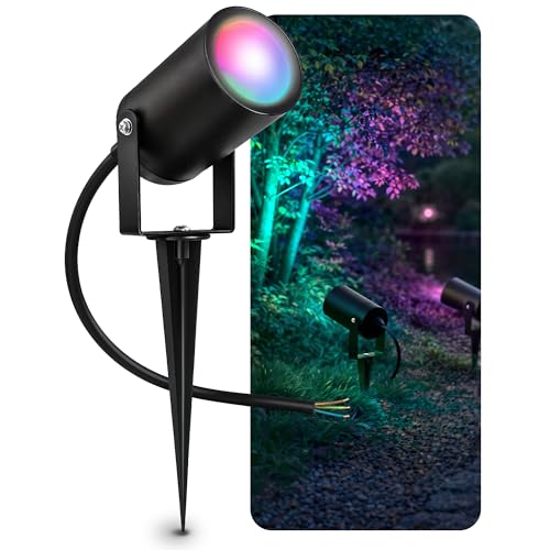 SSC-LUXon KALOA Außenstrahler IP65 Gartenstrahler mit Erdspieß - Punkstrahler mit GU10 SMART Lampe 5W RGB WLAN 3CCT - Indirekte Beleuchtung für Außen