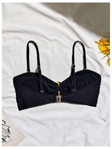 SOLY HUX Women's Bikini Top Metal Flower Spaghetti Strap Swim Tops Bathing Suit2