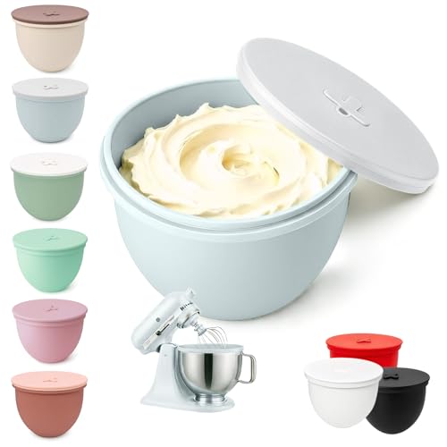 Silicone Bowl Liner with Lid for KitchenAid 4.5-Qt Tilt-Head Bowls Only, 2mm Extra-Thick Premium Silicone, Built-In Air Vent for Dough Proofing, Dishwasher Safe, BPA-Free