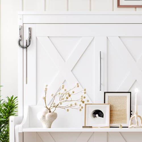 Image of KEIKI Full Size Horizontal Cabinet Murphy Bed with Desk, Solid Slats, White