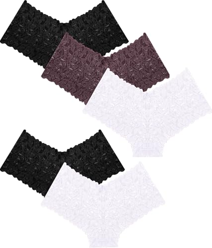 Image of ALL OF SHE Sexy Underwear Panties for Women Cheeky V Waist Lace Boyshorts Lingerie Plus Size Underwear Gift Wife Women 5 Pack