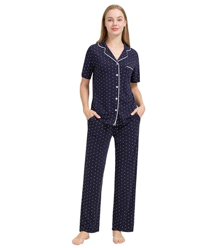 Image of WiWi Viscose from Bamboo Women's Pajamas Set Super Soft Button Down Top and Pants Sleepwear Cooling Pjs S-3X