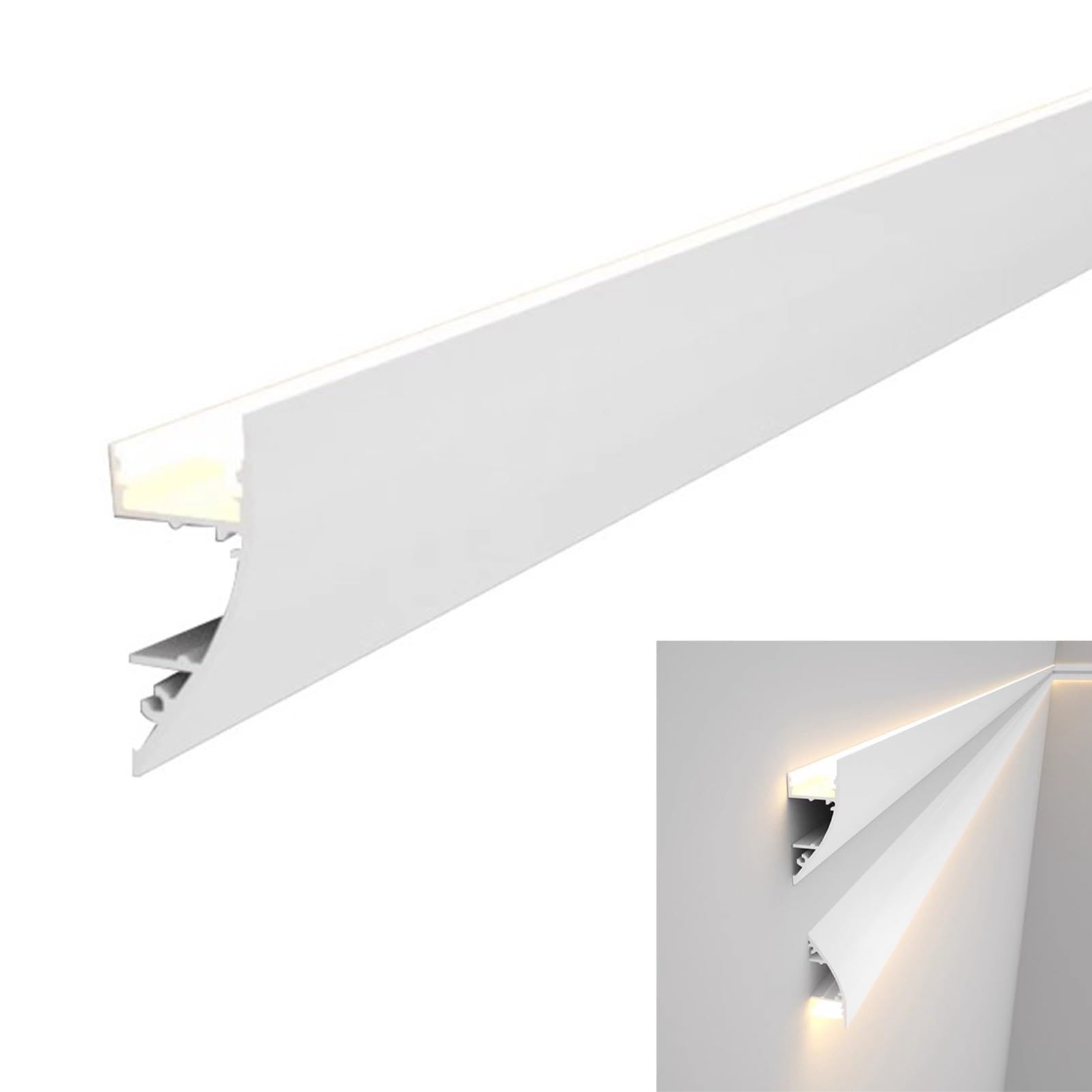 Profili per Strisce Led Canale di Illuminazione Indireatta a Led Modanatura a Corona, Profilo Diffusore Striscia Led per Battiscopa, Fessura per Battiscopa per Strisce Led Decorative(1.7m/5.6ft)