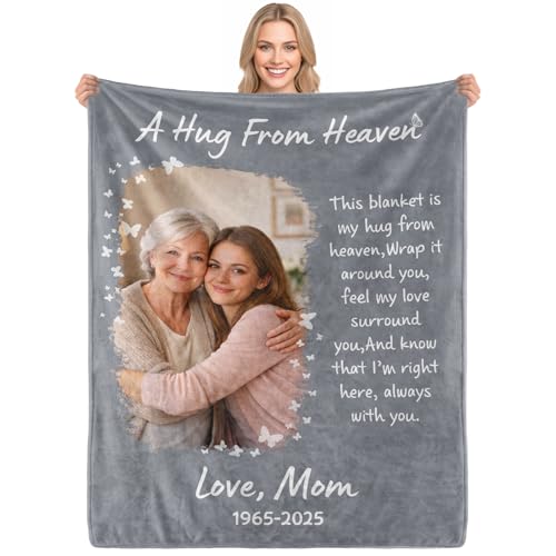 Aurlova Personalized Memorial Blanket with Photo for Loss of Loved One Custom Sympathy Throw Blanket A Hug from Heaven Bereavement Blankets Gifts for Loss of Mom Dad