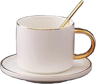 Cups Tea Cup, Modern Minimalist Ceramic Coffee Cup Saucer Tea Set Mug Gift Box Business Gift 300ml Tea and Coffee Suitable for Office, Home, Bar, Restauran Color White