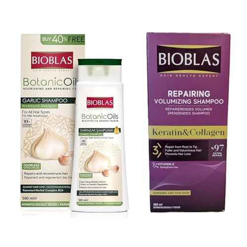 Bioblas Shampoo Sparset 360ml Collagen und Keratin + 500ml Knoblauch Shampoo