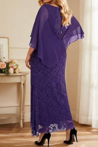Image of Women's Plus Size Cape Dress with Chiffon Overlay Gown Formal Evening Lace Long Mermaid Dresses 2024