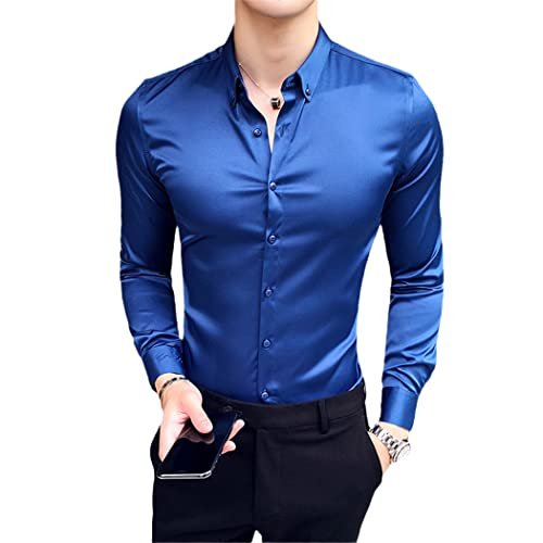 Chemise de smoking col brodé bleu blanc noir manches longues XXL